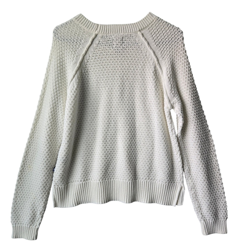 GAP Womens Cream Textured Waffle Knit Raglan Sweater Small Coastal Preppy - Picture 7 of 9